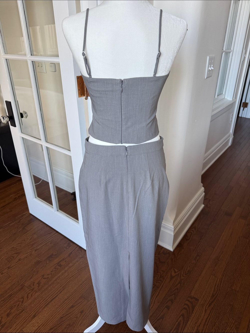 Women's High-Waist Long Pencil Skirt Set in Gray - Picture 4 of 7